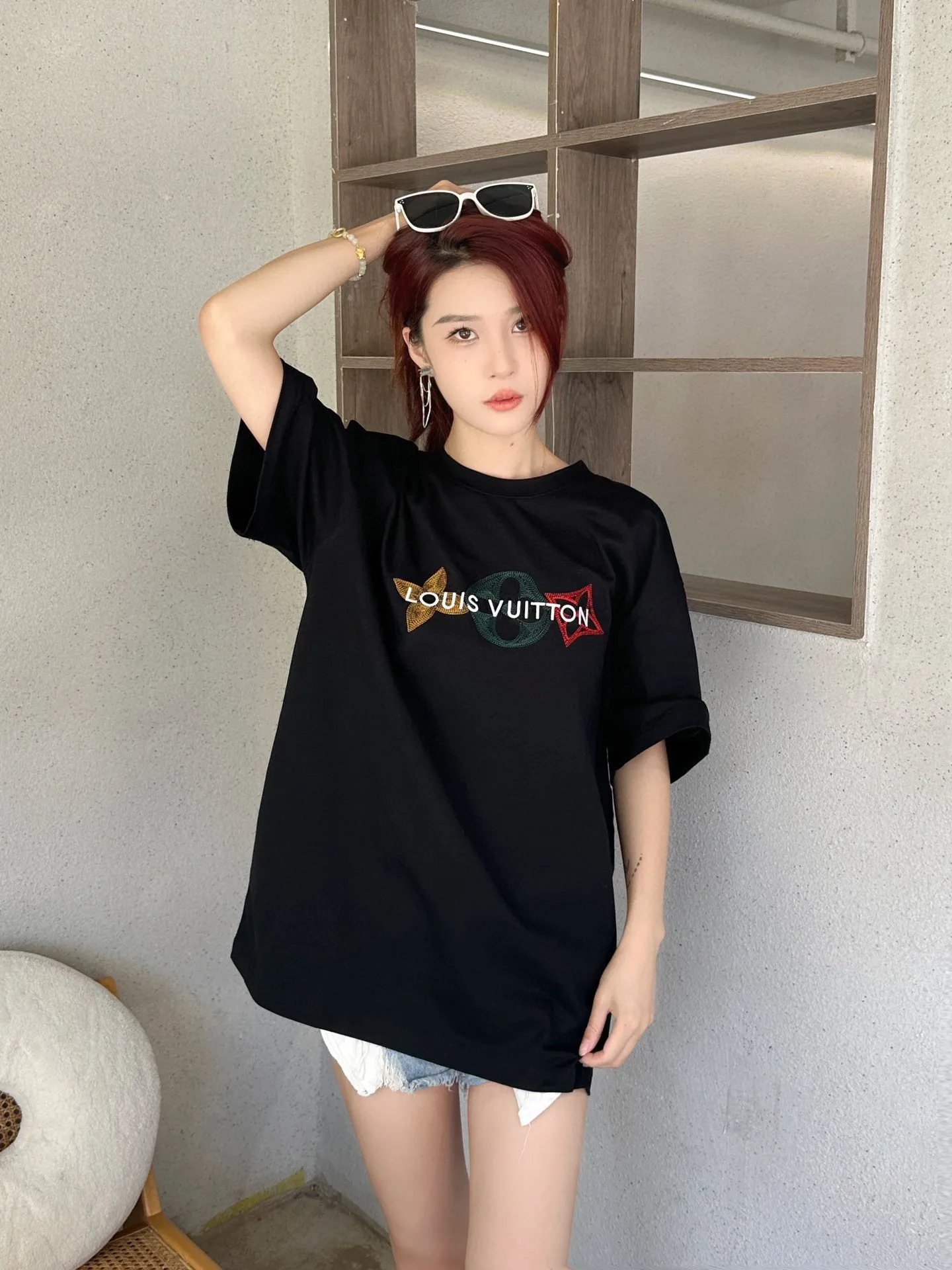 Louis Vuitton/Louis Vuitton 24ss embroidered three-letter short sleeves